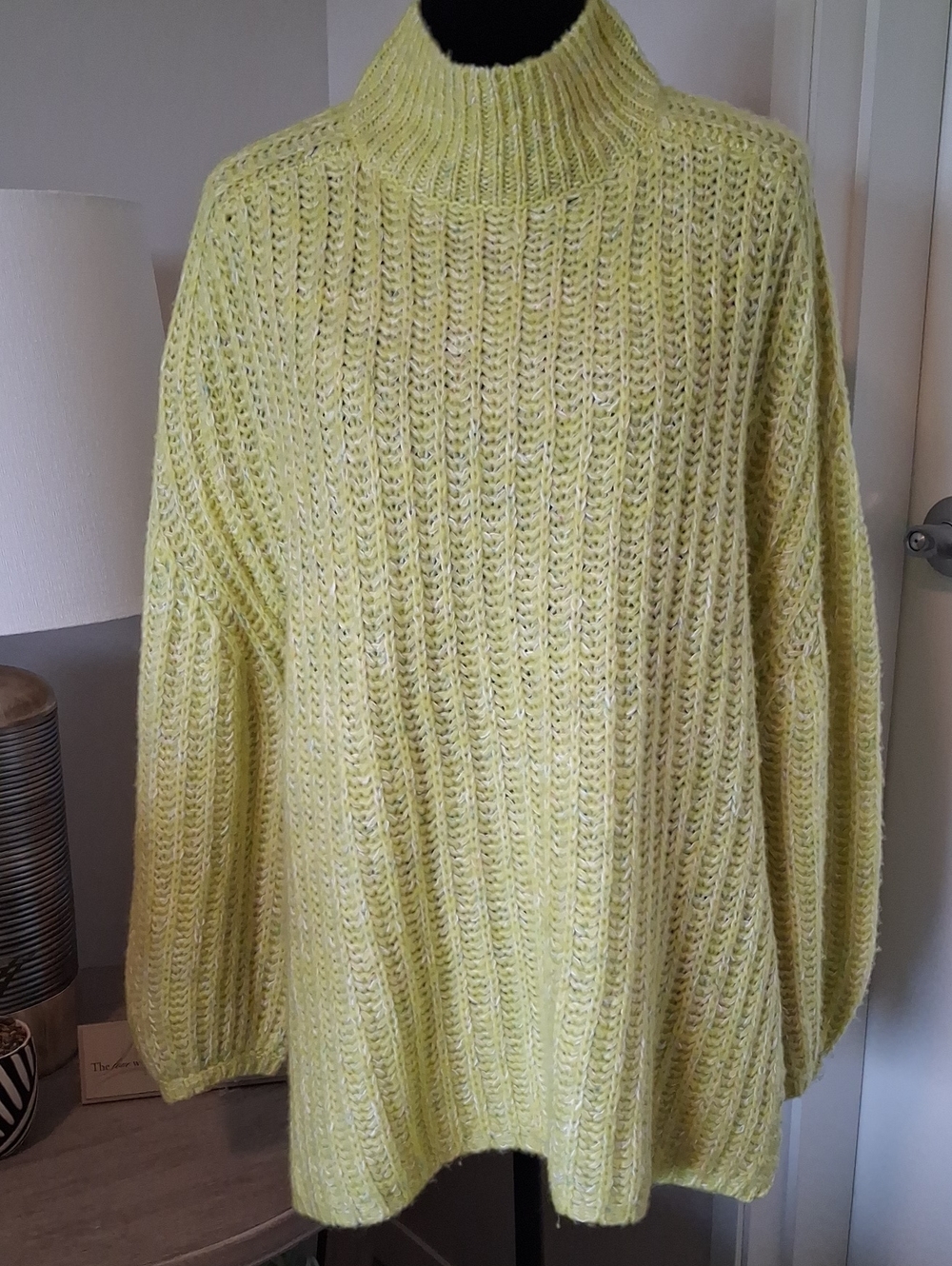 Pilcro x Anthropologie Neon Yellow Chunky Ribbed Knit Oversized Sweater